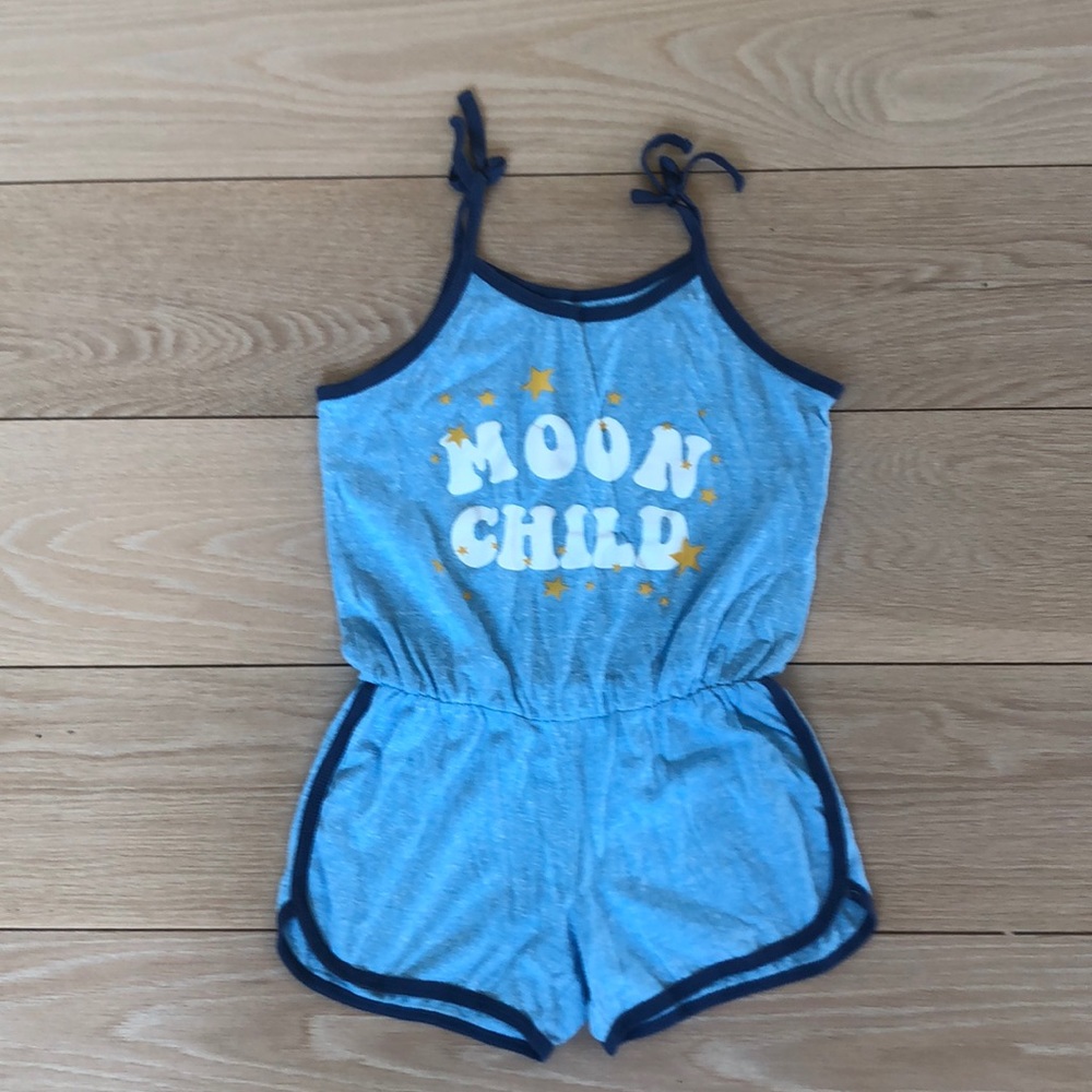 Kids blue short cotton jumpsuit. Size 10Y